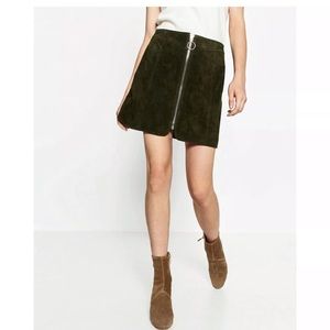 NWT Zara Suede Zip Front Skirt Green S